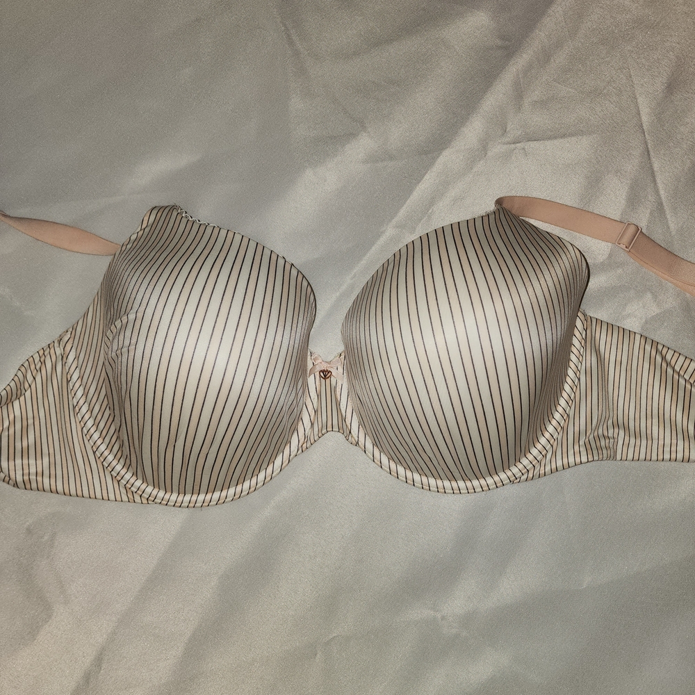 Pink And White Striped Women's Bra
